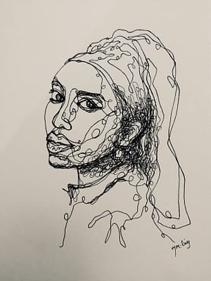Pen drawing of girl with pearl