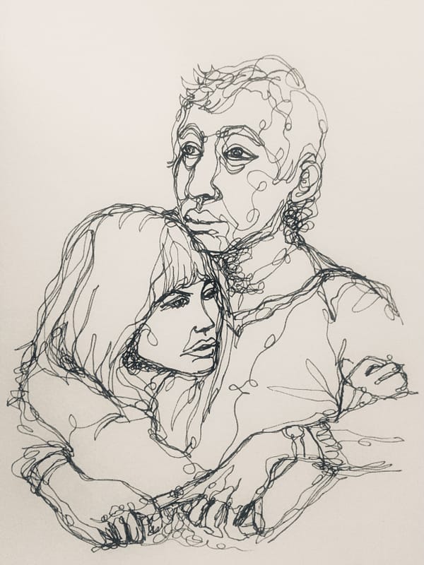Pen drawing of Jane and Serge